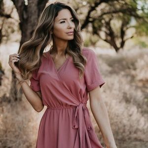 Wren & Ivory Dakota Faux Wrap Dress in Rose Small
